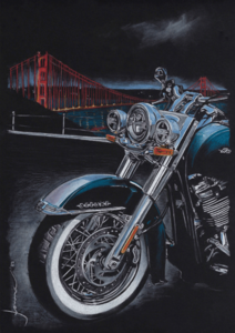 Harley bij Golden Gate Bridge tekening Yvonne van Zon