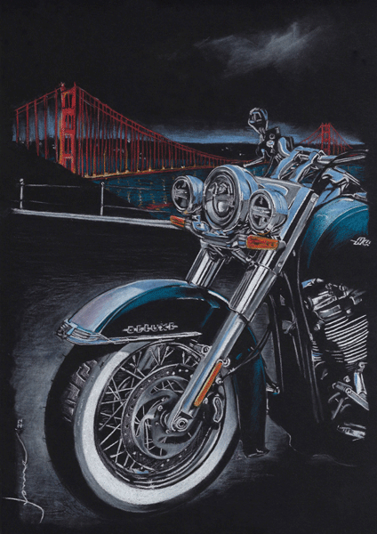Harley bij Golden Gate Bridge San Francisco | print
